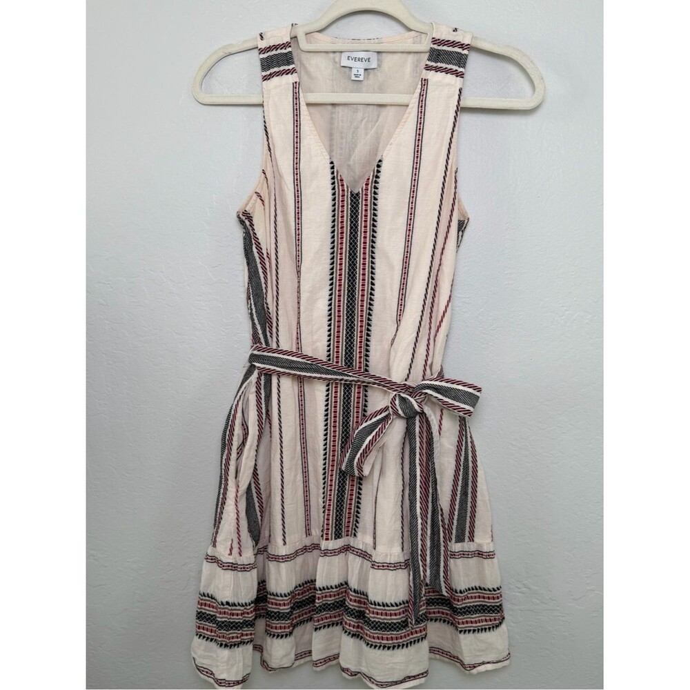 EVEREVE Mallory Cotton Striped V-Neck Mini Dress Size Small